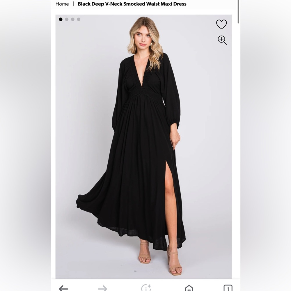 Black Deep V-Neck Smocked Dress Maternity